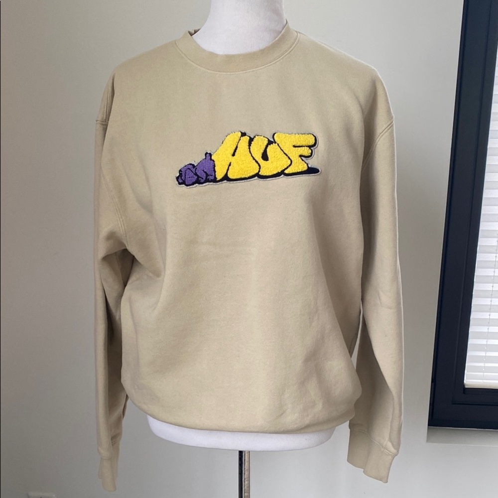 HUF Tan Crewneck Sweater with Bold Graphic